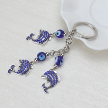 Load image into Gallery viewer, Lucky  Blue Evil Eye Charms Keychain Crystal Dolphin Pendent Tassel Key Chain Alloy Car Key Chain Women Fashion Jewelry
