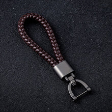 Load image into Gallery viewer, High-Grade Hand Woven Leather Car Keychain 360 Degree Rotating Horseshoe Buckle Jewelry Key Rings Holder Genuine Bag Pendant