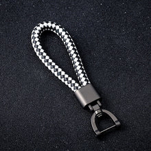 Load image into Gallery viewer, High-Grade Hand Woven Leather Car Keychain 360 Degree Rotating Horseshoe Buckle Jewelry Key Rings Holder Genuine Bag Pendant