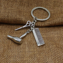 Load image into Gallery viewer, Personality Creative Keychain Barber Gift Comb Scissors Hair Dryer Accessories Keychain